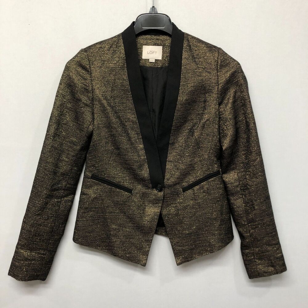 Ann Taylor Loft Metallic Gold Blazer Jacket Size 0T 0 Tall M211 22
